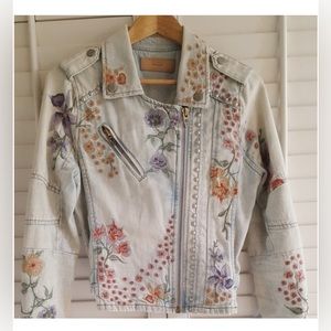BLANKNYC Floral Embroidered Denim Moto